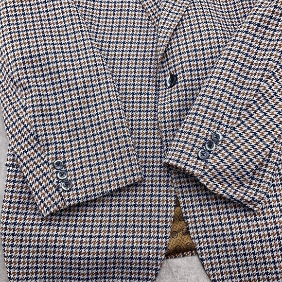 Ugo‎ Pucci Blazer Men 40 Gray Blue Brown Houndstooth Belt Union USA 70s VTG - Picture 3 of 13